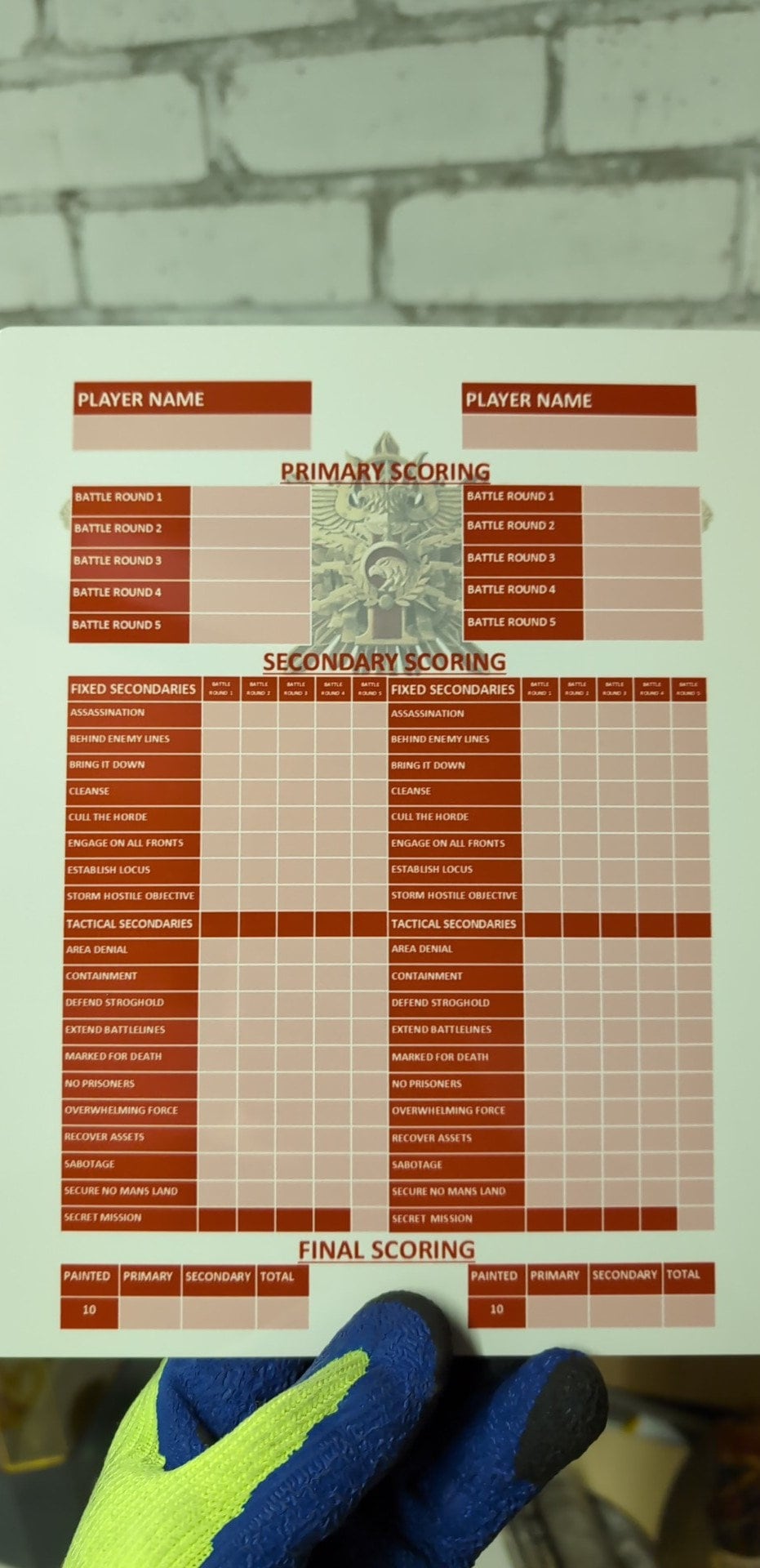 Custom score sheets for Warhammer 40k Mission pack 2025-26