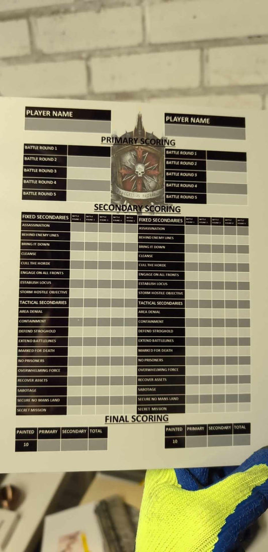 Custom score sheets for Warhammer 40k Pariah
